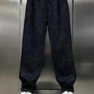 百搭直筒裤 潮牌提花针织加厚加绒休闲裤 宽松时尚 秋冬新款 子男 男士