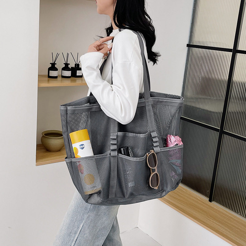 韩版沙滩包大容量网兜健身泳衣收纳袋户外旅游单肩折叠网眼手提袋