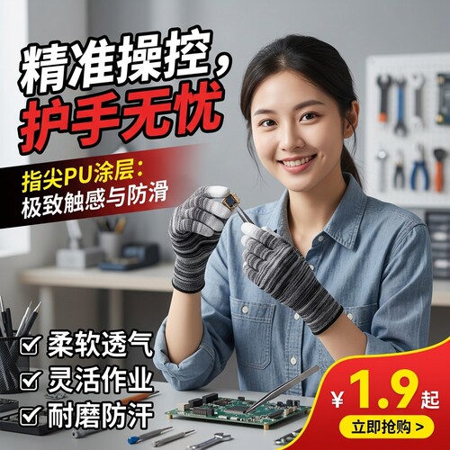 涂指涂掌手套劳保耐磨防滑工作浸胶防静电白色无尘劳动尼龙薄款男