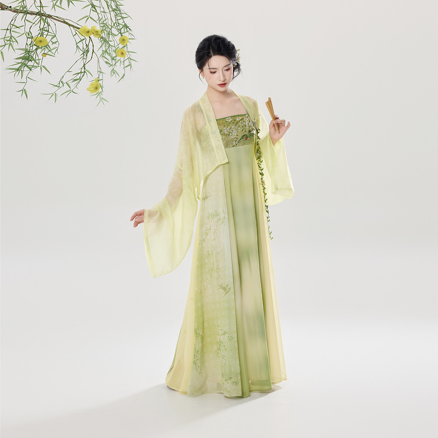 织造司[檐上春]改良汉服法门寺国风披衫外套上衣女齐胸吊带连衣裙