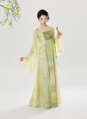 织造司[檐上春]改良汉服法门寺国风披衫外套上衣女齐胸吊带连衣裙