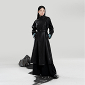 素改良圆领袍半高领长款 原创汉元 风衣大衣皮衣外套女 夜澜 织造司