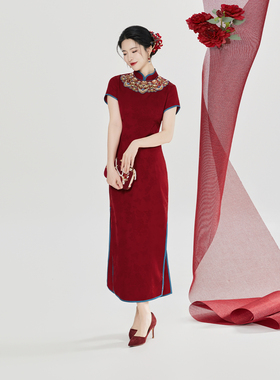 织造司[红琉璃]新中式红色旗袍连衣裙新娘服婚礼服日常可穿连身裙
