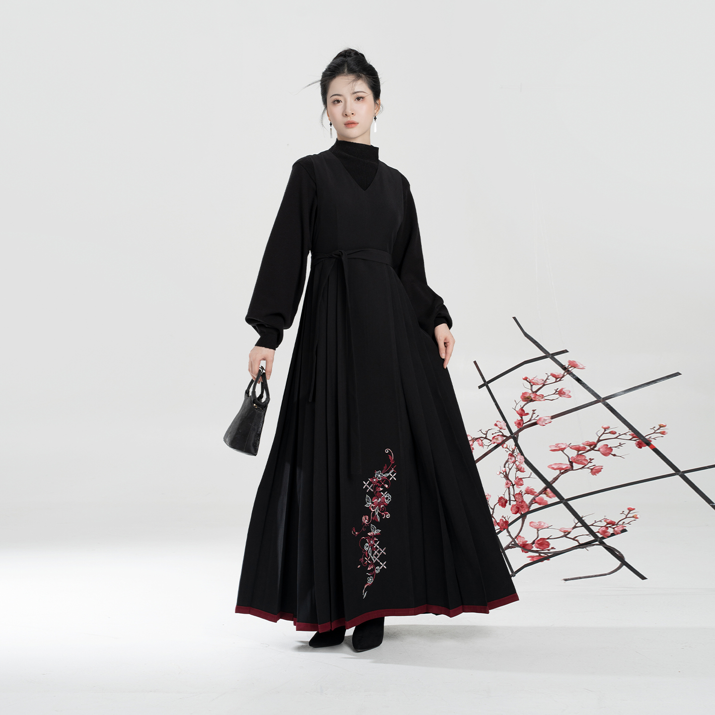 织造司[山茶雾]新中式毛呢大衣半高领打底衫改良背心马面连衣裙女