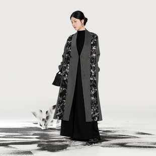 2025新款 织造司 喜鹊梅花织银绵羊毛呢子大衣外套女款 新中式 寒至