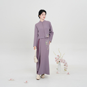 织造司 原创汉服轻纱蝴蝶刺绣云肩立领对襟外套半身旋裙 花落紫藤