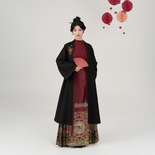 织造司[女娲补天]原创明制汉服长褙子半高领毛衣织金妆花马面裙女