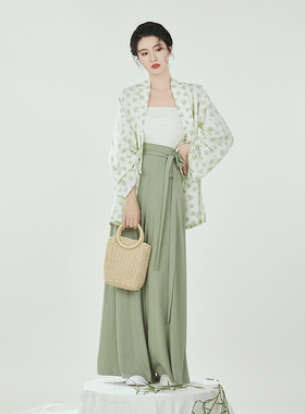 织造司原创宋制汉服[裹叶]改良汉元素飞机袖宋锦吊带宋抹阔腿宋裤