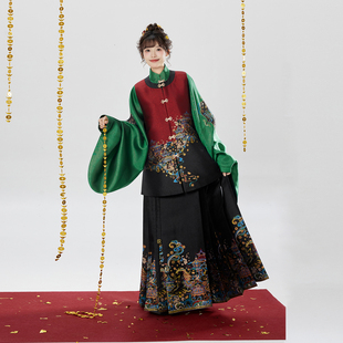 织造司[马到钱来]原创明制汉服圆领比甲立领琵琶袖马面裙套装日常