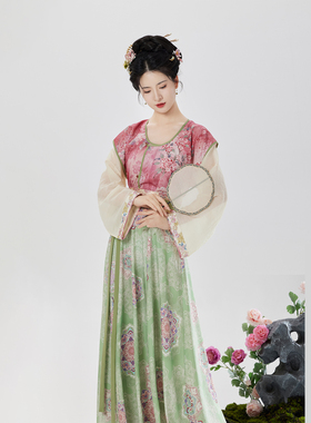 织造司[花坞集]原创唐制汉服唐褙子圆领衫高腰一片式八破裙三件套