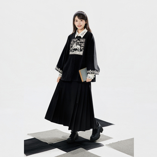 织造司[白马凌云]原创马年汉元素绣花补子方领对襟外套马面裙半裙