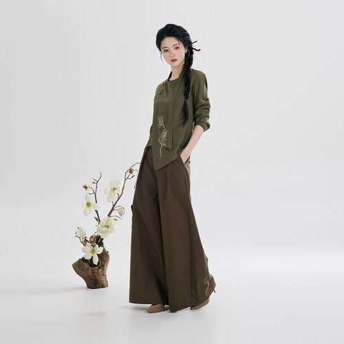 织造司[沉苍]新中式国风荡领上衣女夏高端改良宋裤阔腿裤长裤套装