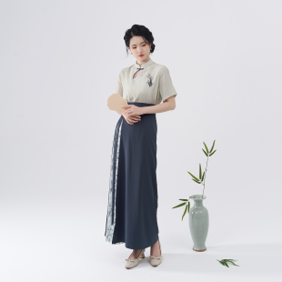 现货幽谷织造司原创宋制汉服国风刺绣中式 改良旋裙两件套 立领短衫