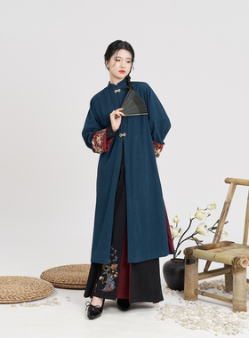 朝花锦蝶织造司原创宋制汉服灯芯绒对襟长袄立领衬衫女改良三裥裙