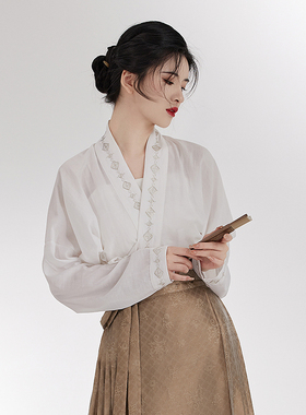 织造司原创[配马面裙的上衣]对襟飞机袖衬衫打底衫汉服女山河映画