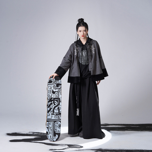 宋裤 素方领外套织银连帽卫衣阔腿裤 龙鼎织造司原创汉服麂皮绒汉元