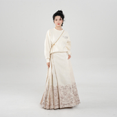 织造司 暗纹织金半身裙配卫衣 马面裙汉服套装 金莲宝相 原创新中式