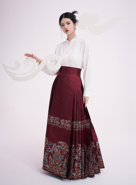 织造司原创明制国风马面裙半身裙女汉服年年百搭立领螺钿山水夏季