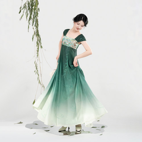 织造司[柳池娇]妆花织以江南湖畔新中式齐胸吊带连衣裙女渐变长裙