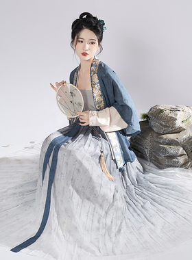 织造司原创宋制汉服[挽秋]妆花直领对襟半臂叠飞机袖改良宋抹褶裙