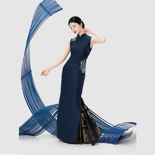 国风旗袍女高级感点翠刺绣连身裙马面裙 原创新中式 织造司 夜霓凰