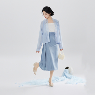 织造司[夏日海雾]原创日常款宋制汉服女飞机袖吊带抹胸一片式旋裙