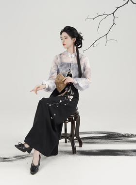 暗梅窗夜织造司原创宋制汉服新中式套装立领外衫改良梅花抹胸旋裙