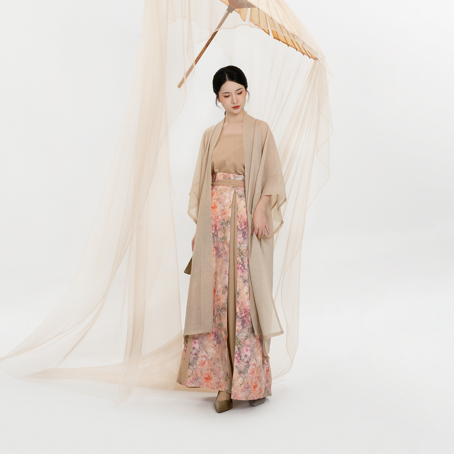 织造司[叙花时]原创宋制汉服仿麻长干寺吊带宋抹印花一片式三裥裙