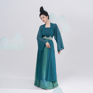 腰封吊带宋抹百迭裙夏 对襟长衫 现货织造司原创宋制汉服 青山万河