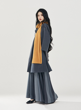 织造司原创汉元素汉服[黛色]改良唐制披袄圆领衫条纹八破裙冬日常