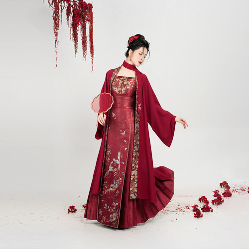 织造司[丹鹊相思]对襟外套仿妆花抹胸吊带马面裙汉服女新中式婚服