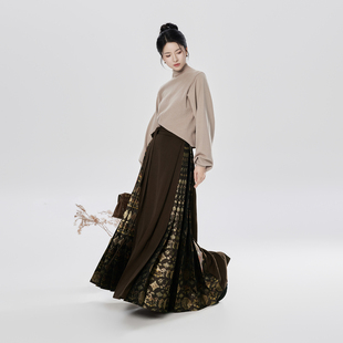 织造司[瑞马来福]毛衣冬季半高领打底衫女改良三裥裙新中式马面裙