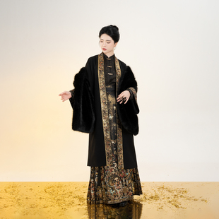 对襟大衣仿妆花马面裙女宽披肩 明制汉服立领衬衫 织造司 千金锦裘