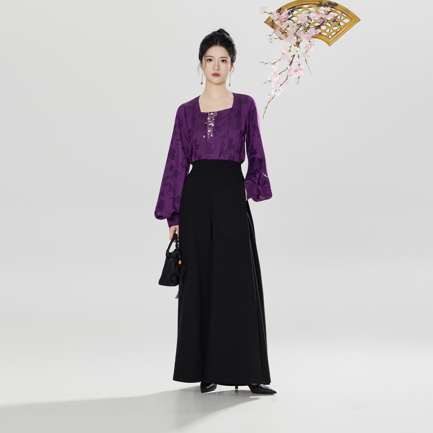 织造司[木雕窗花]明制马面裙汉服方领衬衫半高领毛衣半身裙套装女