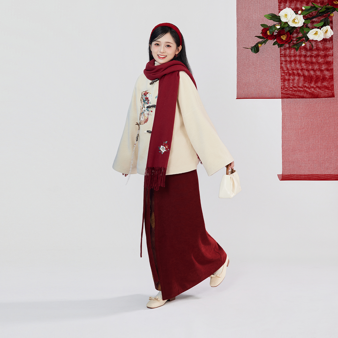 织造司[辞岁景和]汉元素圆领绣花补外套高领针织打底衫一片式旋裙