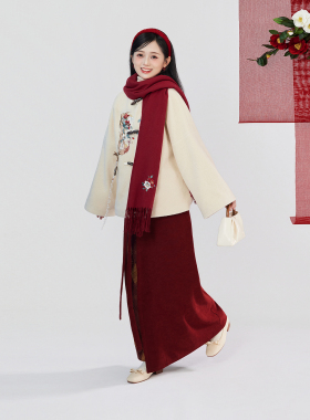 织造司[辞岁景和]汉元素圆领绣花补外套高领针织打底衫一片式旋裙