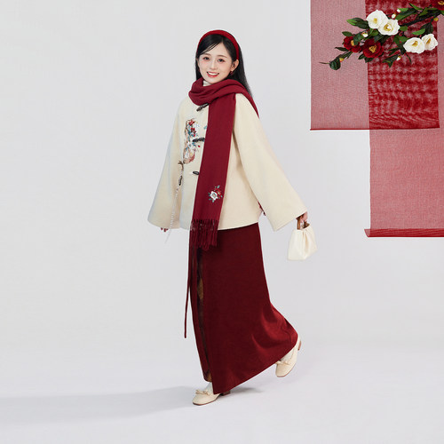 织造司[辞岁景和]汉元素圆领绣花补外套高领针织打底衫一片式旋裙