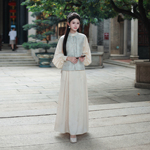 织造司[月下霜]圆领对襟马甲立领束口灯笼袖衬衫上衣提花半身裙女