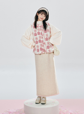 织造司[春桃朵朵]新中式圆领比甲立体花呢绒面马甲女款2025新款冬