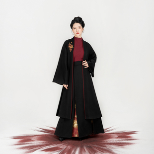 織造司 原創(chuàng)宋制漢服繡花對(duì)襟外套搭毛衣改良妝花三裥裙女 金燈花