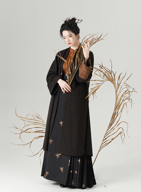 现货百蝶绘织造司原创明制汉服宋褙子外套立领衬衫暗纹织金马面裙