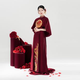 披肩国风无袖 新中式 连衣裙订婚礼服新娘服敬酒服 丹凤玉露 织造司