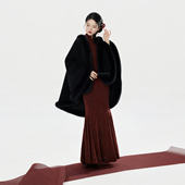 加厚毛呢披肩红色修身 新中式 鱼尾裙立领旗袍连衣裙女 锦姝 织造司