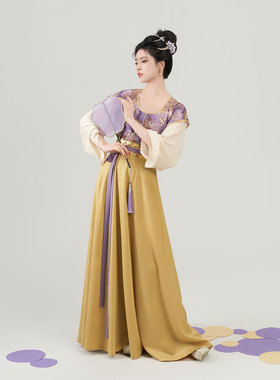 芋泥蛋黄织造司原创唐制复原款汉服敦煌团花唐褙子圆领直袖八破裙