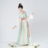 织造司原创汉服越窑 齐腰撞色印花褶裙 圆领衫 青釉瓶 唐制褙子窄袖