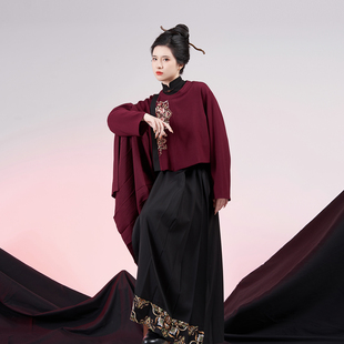锦相花织造司原创明制汉服改良圆领袍外套高领内搭打底衫 马面裙裤
