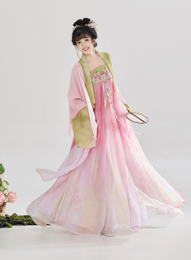 织造司[桃李笺]唐制汉服法门寺开衫雪纺披帛齐胸刺绣吊带连衣裙女