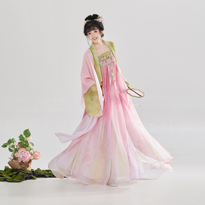 织造司[桃李笺]唐制汉服法门寺开衫雪纺披帛齐胸刺绣吊带连衣裙女
