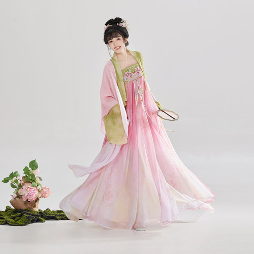 织造司[桃李笺]唐制汉服法门寺开衫雪纺披帛齐胸刺绣吊带连衣裙女