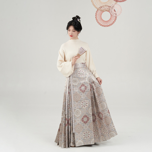 2025新款 原创明制汉服半高领毛衣百搭马面裙套装 秋冬 望雪 织造司